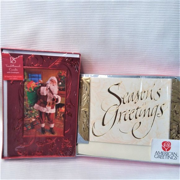 36 NIB Christmas Cards American Greetings Santa Season's Greetings Gold Red Foil - Picture 1 of 5